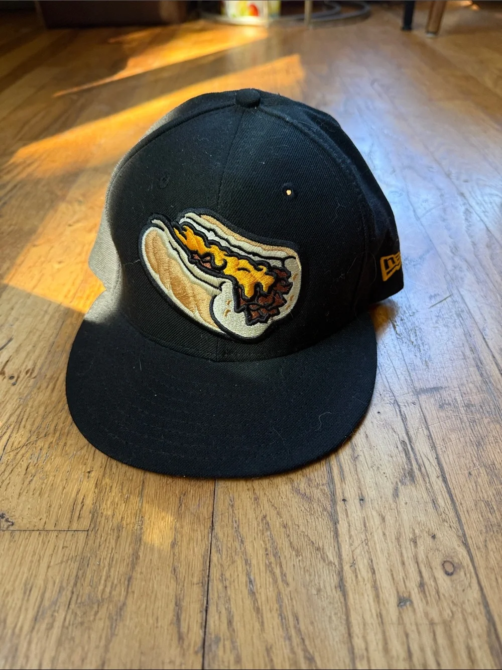 New Era Black Snapback Hat with cheesesteak Patch